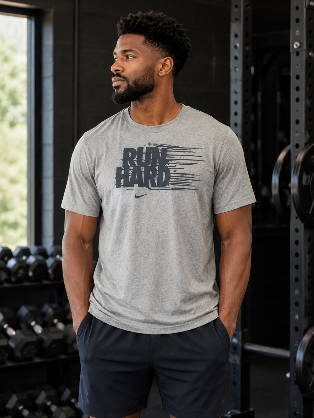 Nike Run Hard Graphic T-Shirt Men’s XL Gray Blue Athletic Running Gym Tee